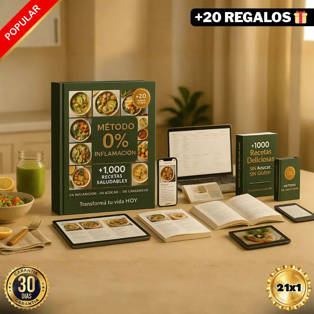 ✨ MÉTODO 0% INFLAMACIÓN +1000 Recetas Deliciosas SIN Azúcar, SIN Gluten + 20 Regalos 🎁